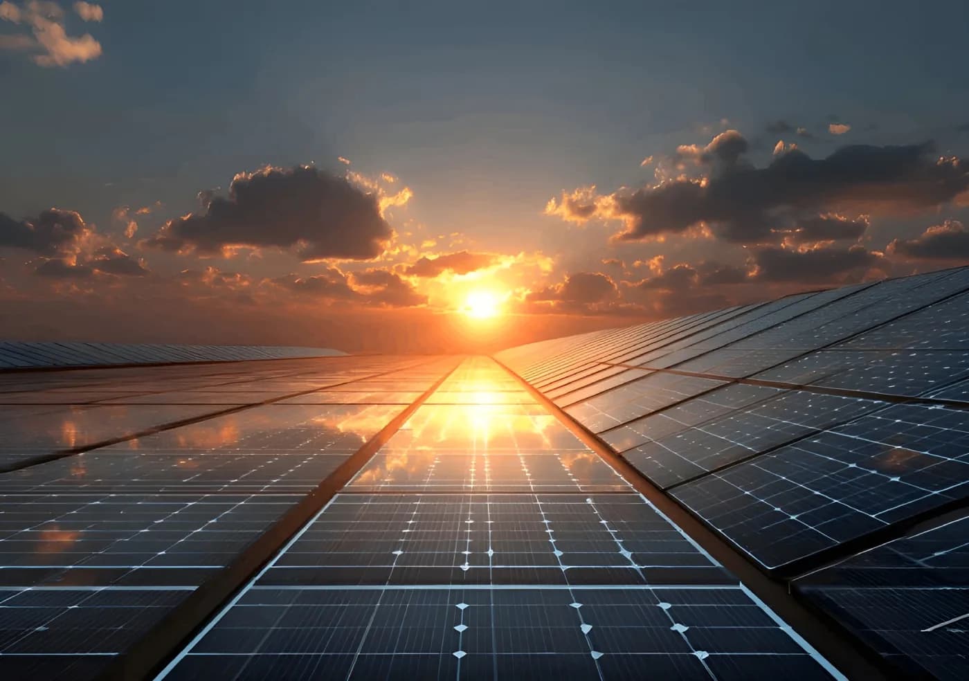 Solar farm at sunset
